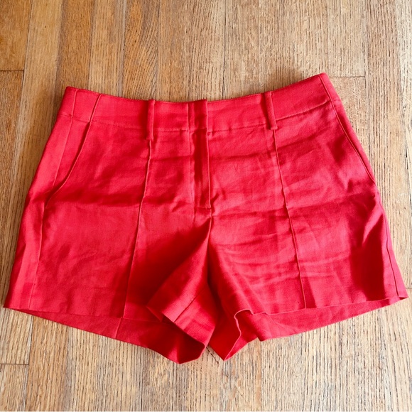 J Crew Coral Red Pintuck Suit Short in Stretch Linen Blend Shorts, Size 12 - Picture 1 of 10